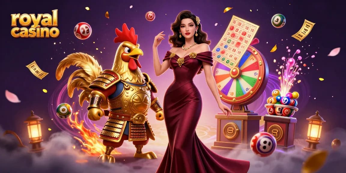 Experience the thrill of royal casino in this vibrant scene with a glamorous character and gaming elements.