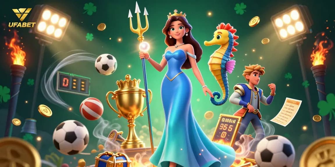 Experience thrilling betting adventures at UFABET with a dazzling 3D underwater casino scene featuring action-packed elements.