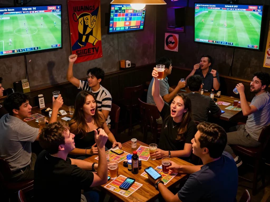 Lương Sơn TV sports betting action with energetic patrons cheering and viewing multiple games.
