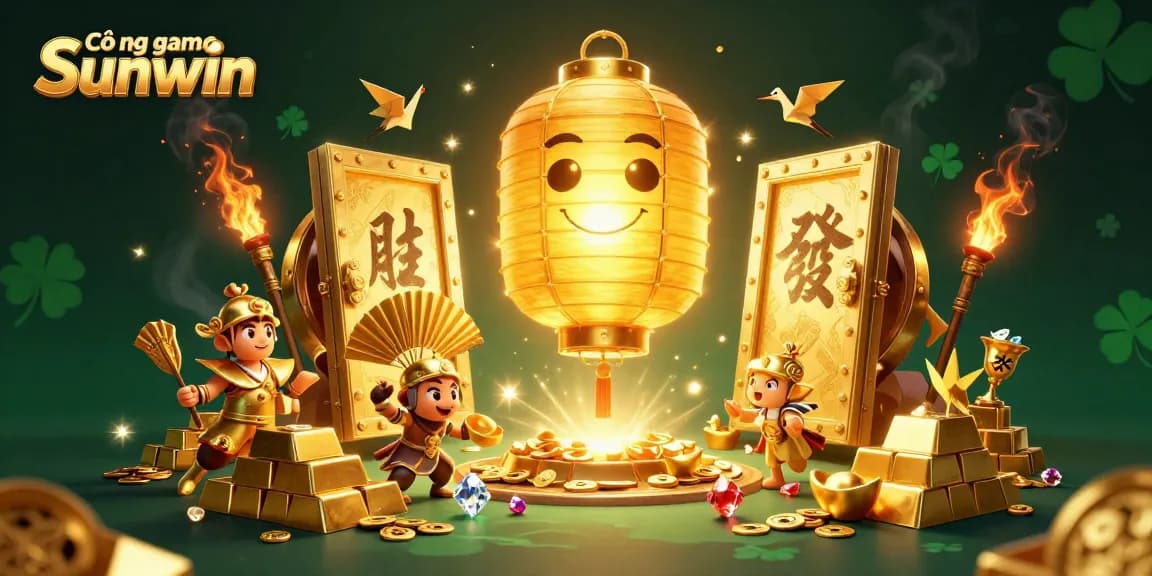 Cổng game Sunwin showcases a vibrant 3D casino scene filled with golden treasures and lively characters, representing an exhilarating gaming experience.