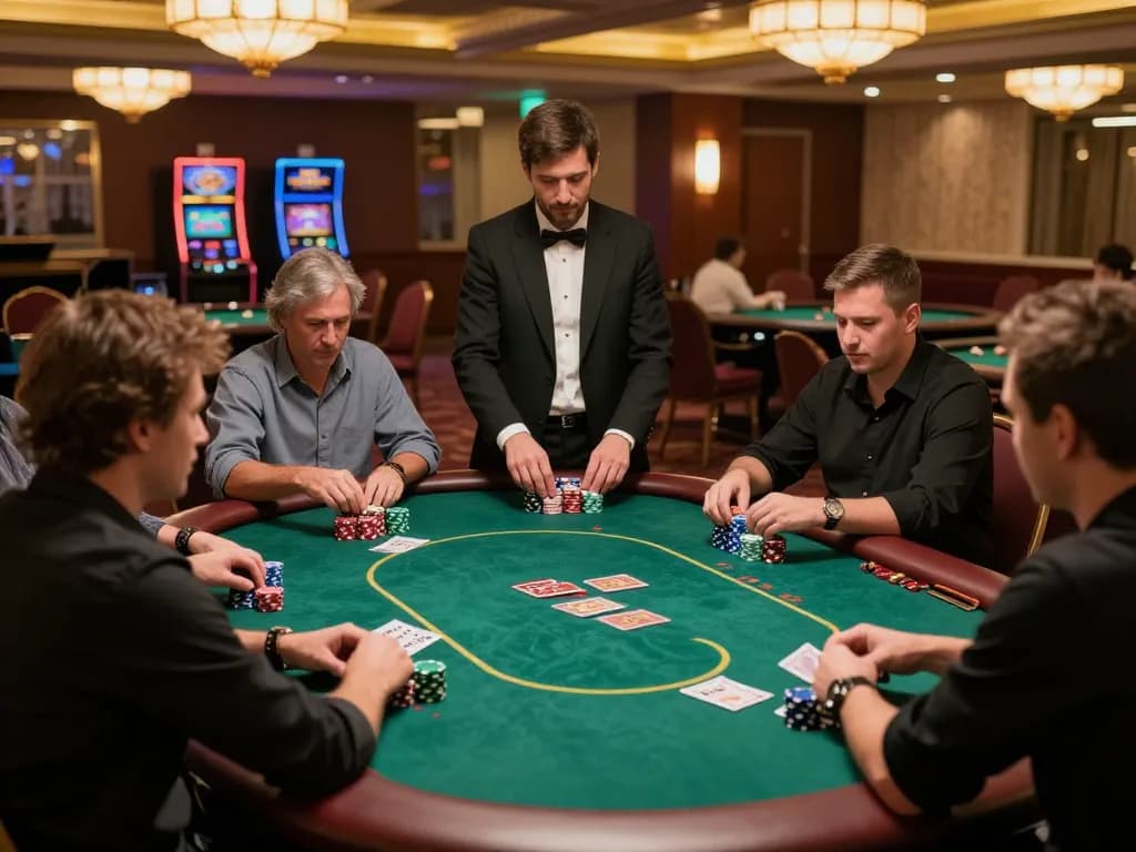 Engaging poker scene showing players and lively atmosphere at cm888 casino table