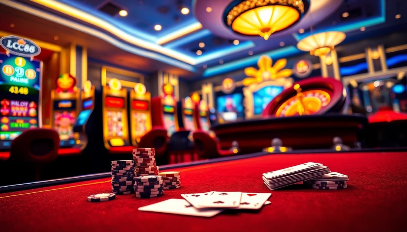 Engage in thrilling casino action at LC88 with vibrant tables, cards, and dynamic gaming interfaces.