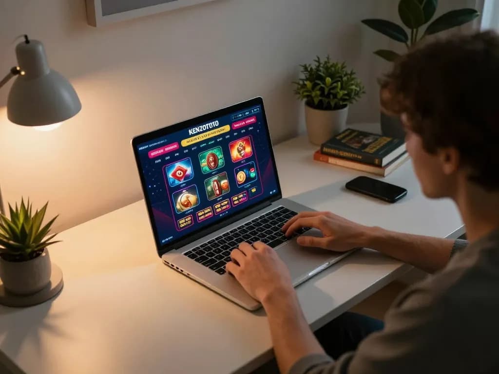 Terlibat dalam permainan online KENZOTOTO di pengaturan rumah yang stylish dengan visual yang cerah