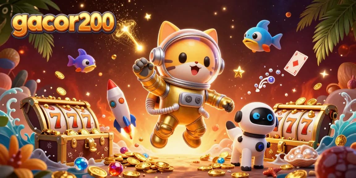 Engage with gacor200’s thrilling slots adventures in a vibrant, cosmic casino illustration.