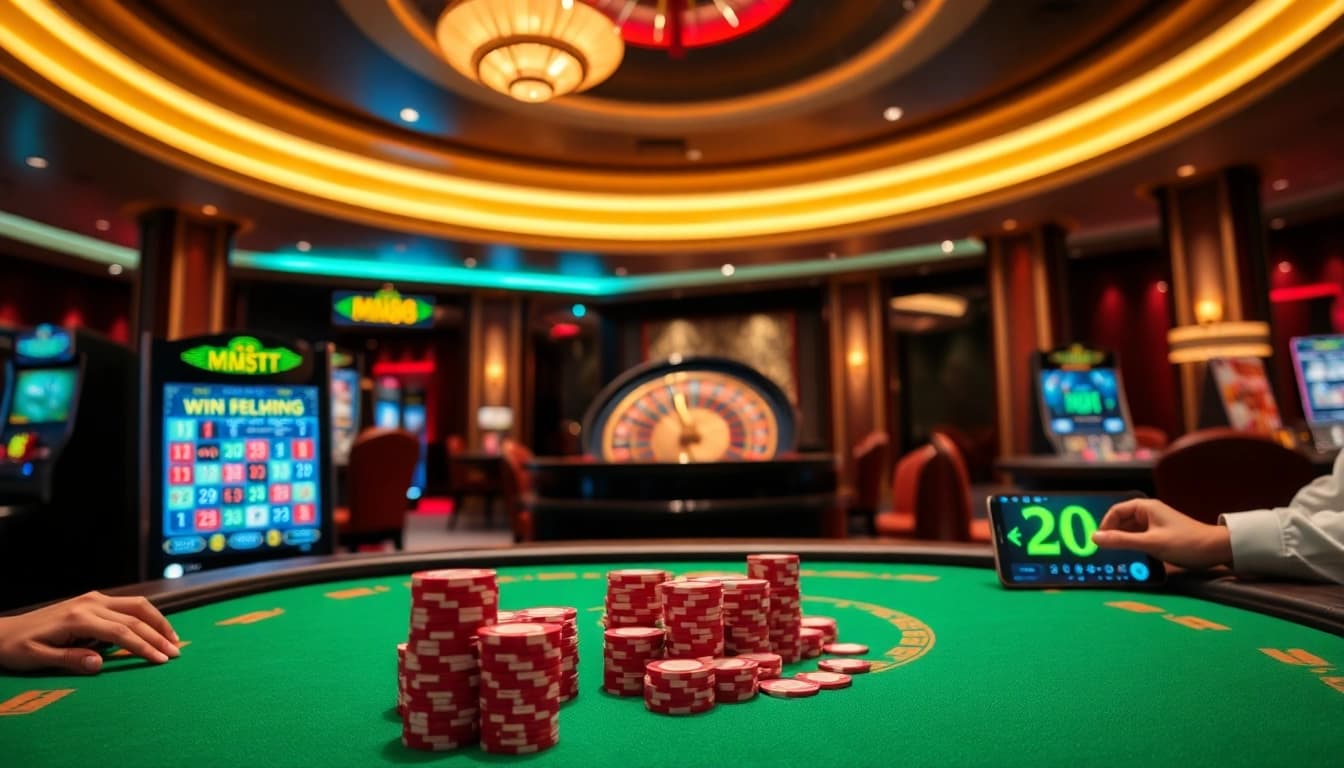 mm88 casino tables with poker chips and cards creating an exciting atmosphere