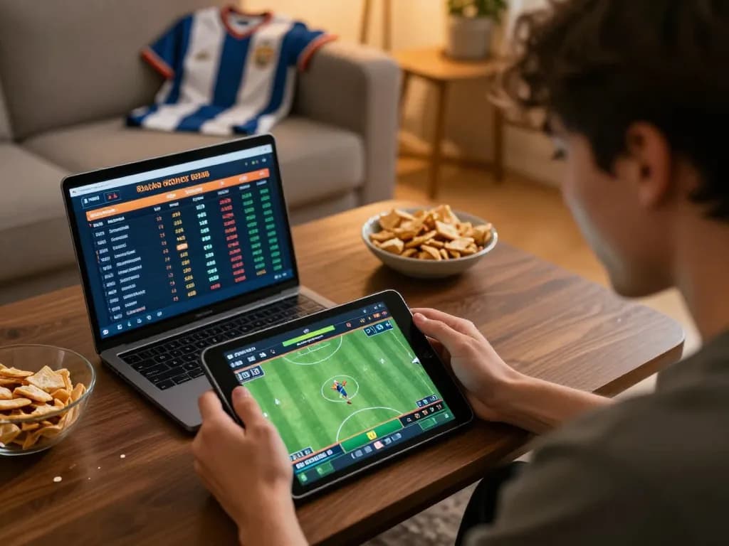 Fun88 sports betting action on tablet in cozy living room, highlighting excitement and strategy