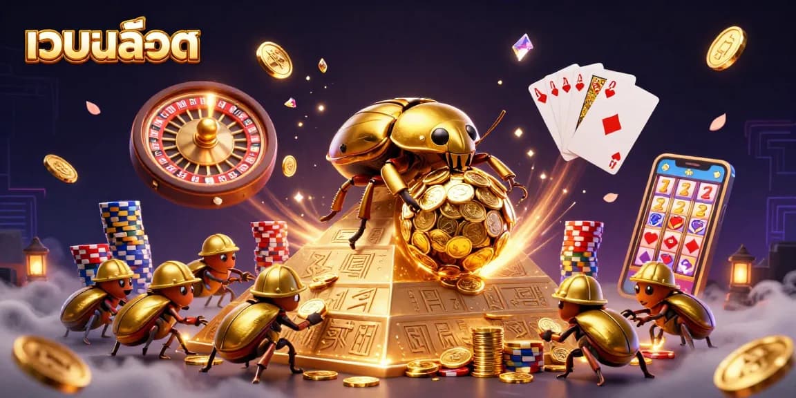Experience the excitement of เว็บสล็อต with vibrant casino-themed characters and elements in a dynamic scene.