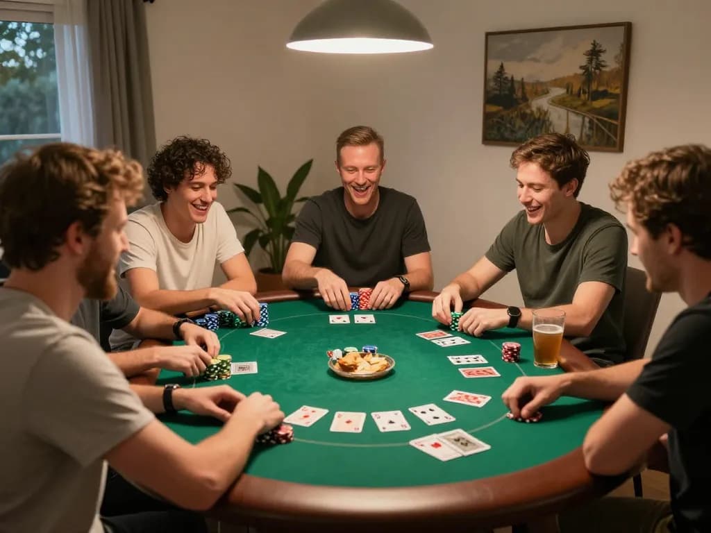 Friends enjoying a game night at 56win poker table with strategic gameplay and warm atmosphere.