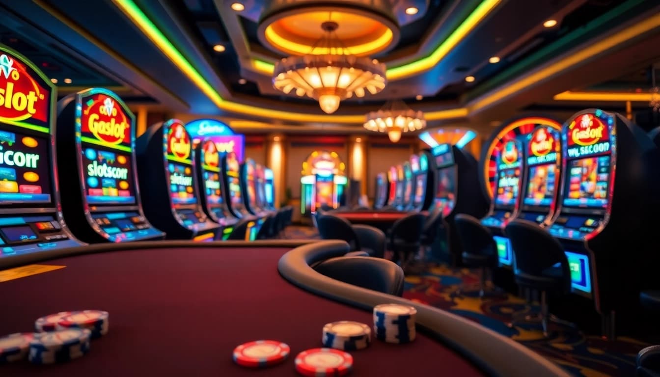 Experience slot gacor excitement at vibrant casino tables with roulette and poker games.