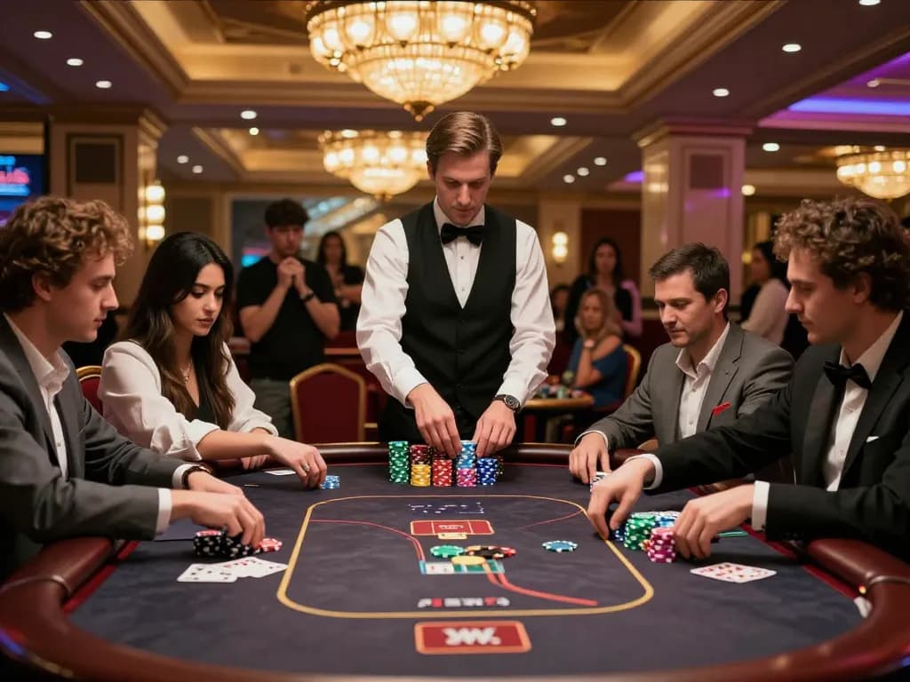 Engaging poker players strategizing their bets while enjoying ดูหนัง highlights at a luxurious casino