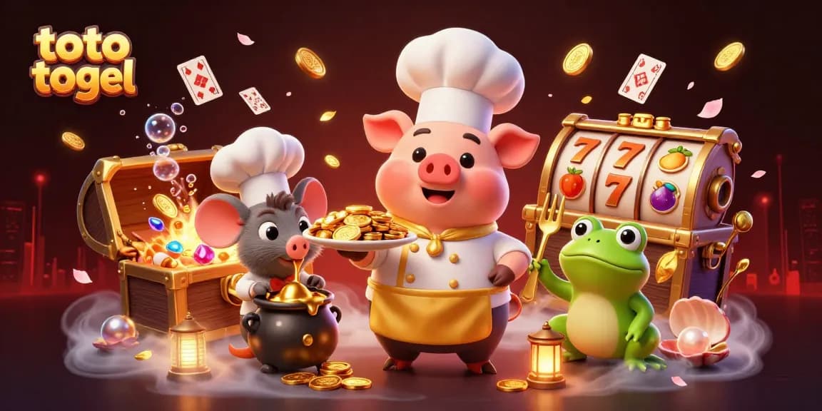 Engage in the exciting world of toto togel with golden coins and vibrant game elements in this immersive 3D scene.