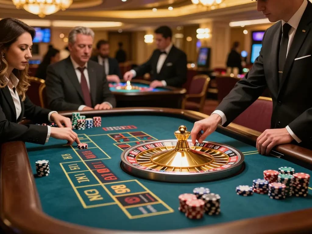 Exciting roulette game scene at 98wincom casino with players and bets in action.