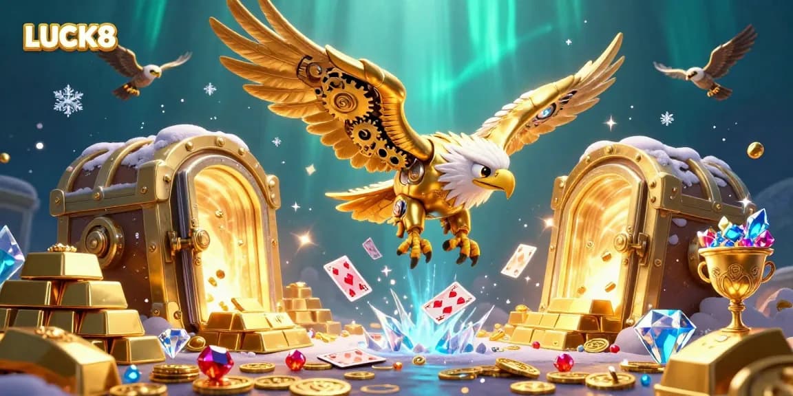 Experience the thrill of winning with LUCK8 in this vibrant casino-themed 3D illustration.