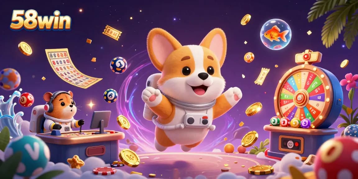 Experience thrilling gambling fun at 58win with a vibrant casino scene featuring animated characters.