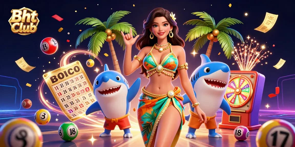 Bht Club captures thrilling lottery excitement with vibrant colors and characters in a lively 3D scene.