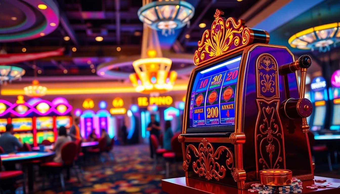 Engaging scene of players enjoying platform slot online terpercaya in a lively casino atmosphere, showcasing excitement.