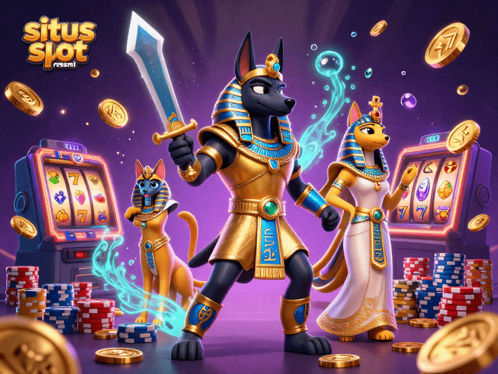 Spin the reels at sitios slot resmi with Anubis and Bastet in a thrilling casino setting.