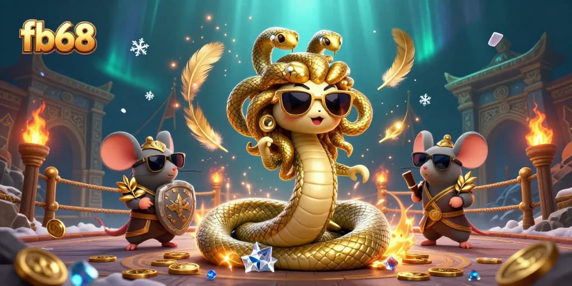 Bet on exciting games at fb68 featuring Medusa and a warrior mouse in a magical casino.