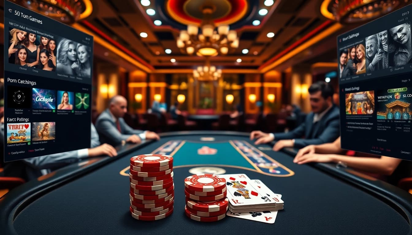 Poker players competing with excitement as they explore porn games options online in a vibrant casino.