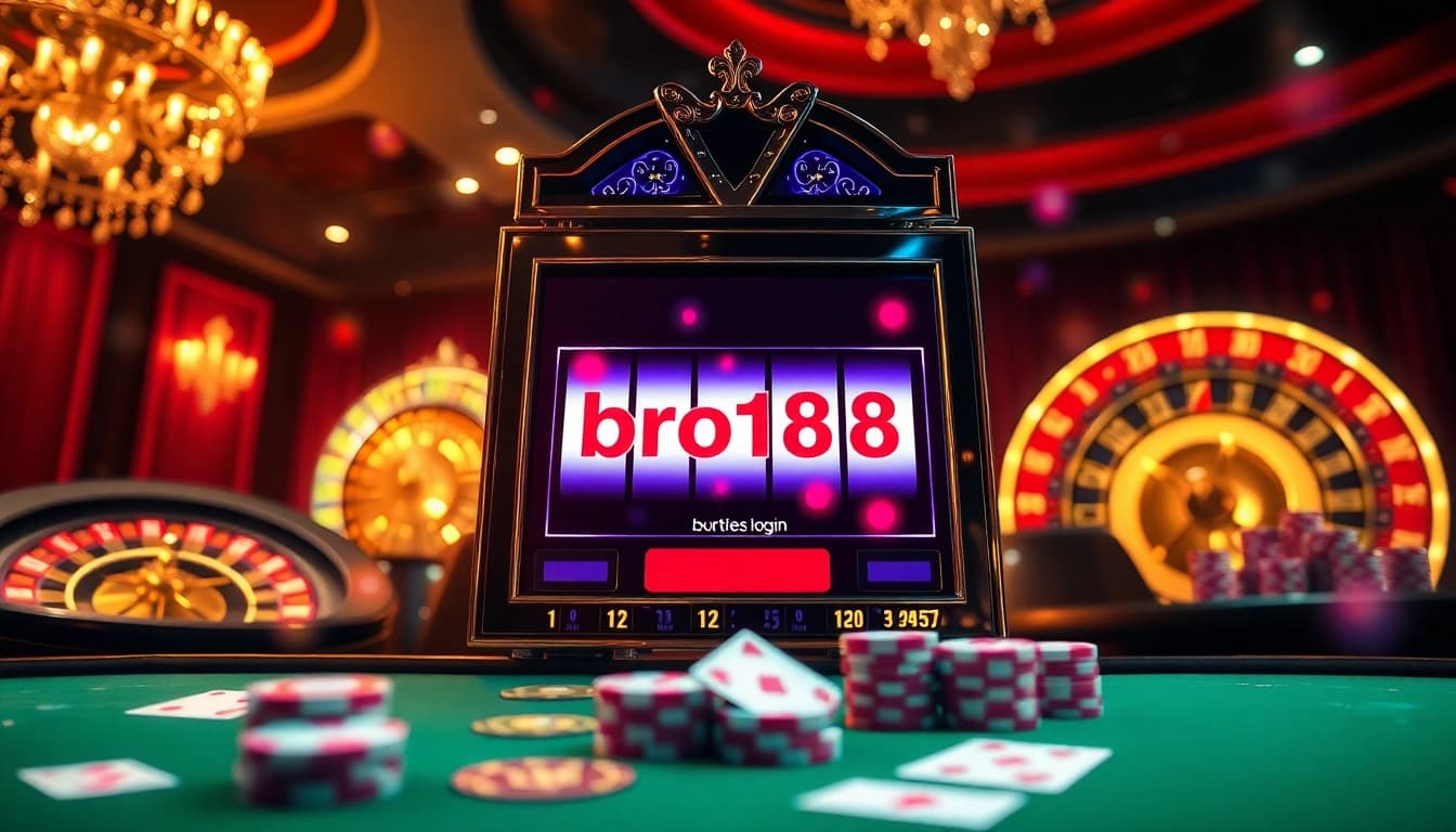 Experience the thrill of gaming with bro138 login prominently featured on a luxurious slot machine.