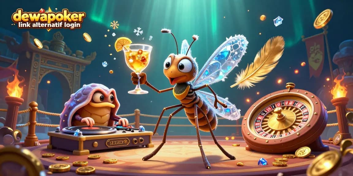 Join the fun of dewapoker link alternatif login with this vibrant and dynamic casino scene illustration showcasing gaming excitement.