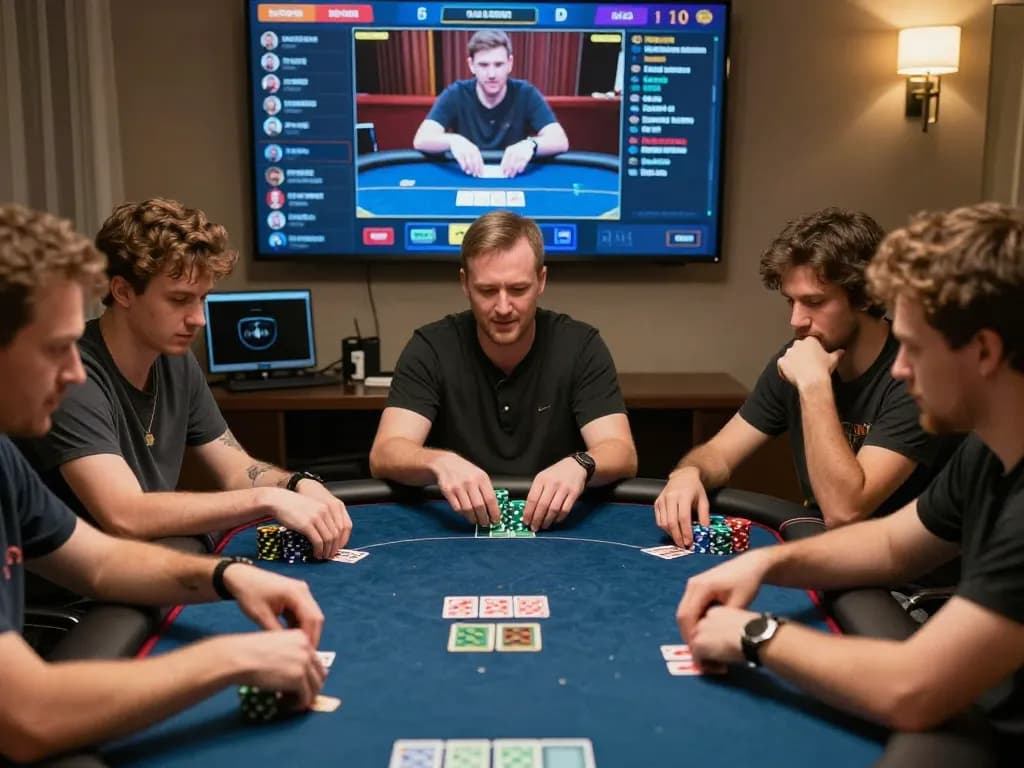 Players engaging in strategic online poker with oli4d platform, showcasing intense gameplay and vibrant interaction.