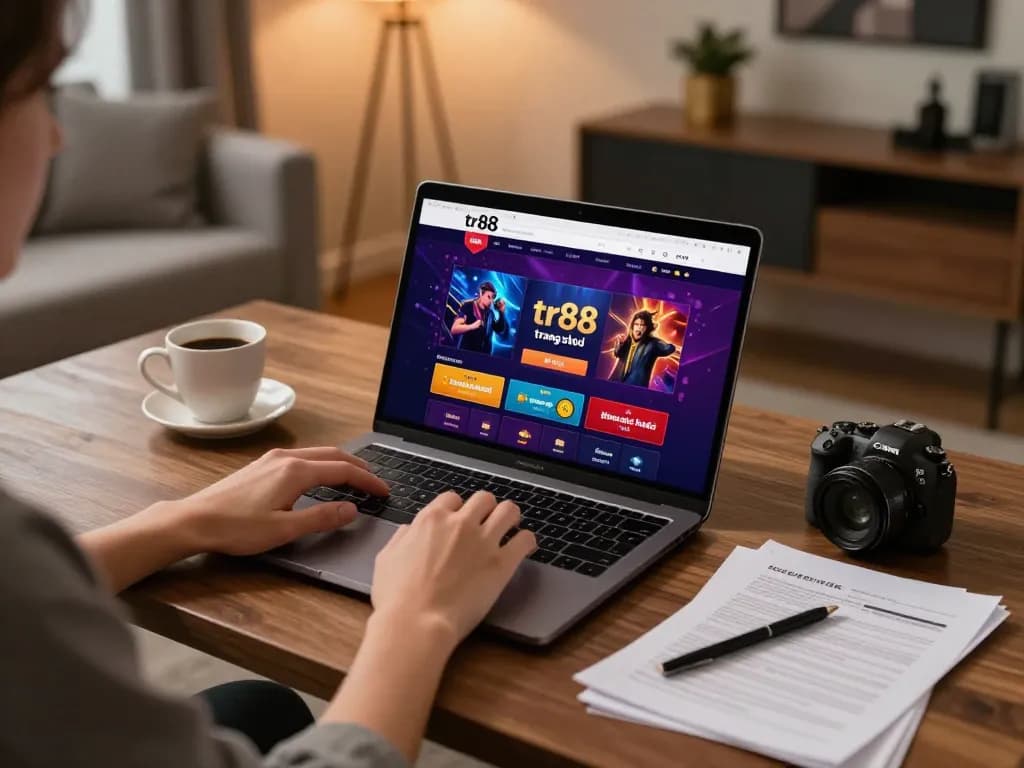 Engaging in online gaming at tr88 trang chủ with an inviting home setup, showcasing excitement and strategy.