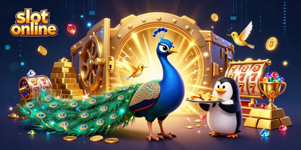 Putar untuk menang dengan slot online saat seekor merak dan teman-temannya merayakan jackpot!
