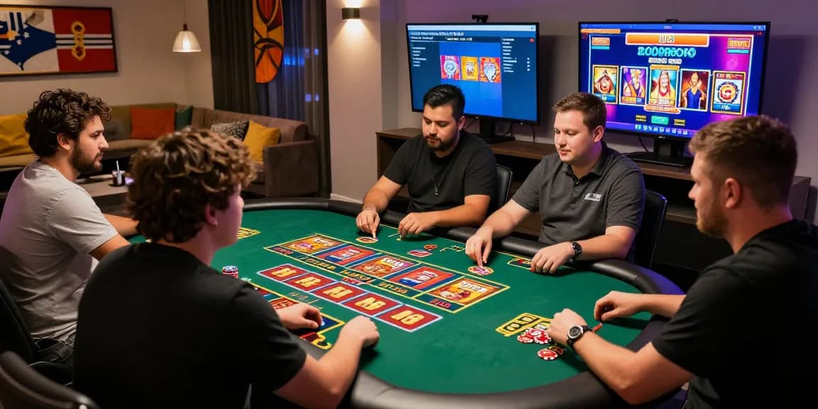 Australian players enjoying thrilling online casinos Australia experience with virtual games and colorful design elements.