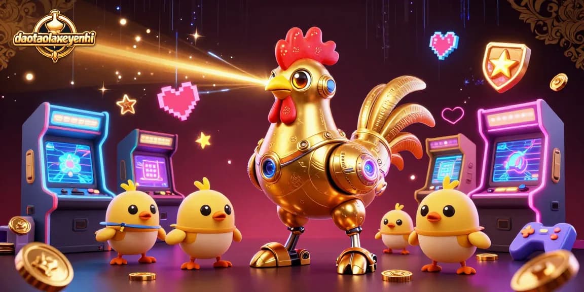 Engage in thrilling 3D gaming with daotaolaixeyenbai's colorful casino-themed robots.