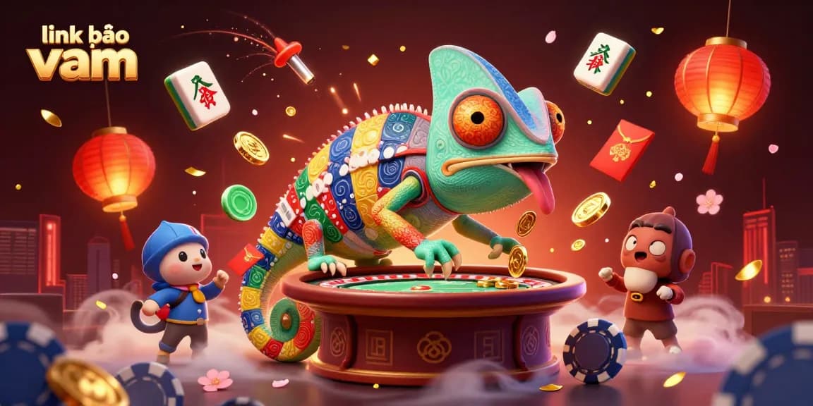 Experience thrilling gaming action with link vào vmax in a vibrant 3D casino scene featuring colorful characters and gaming elements.