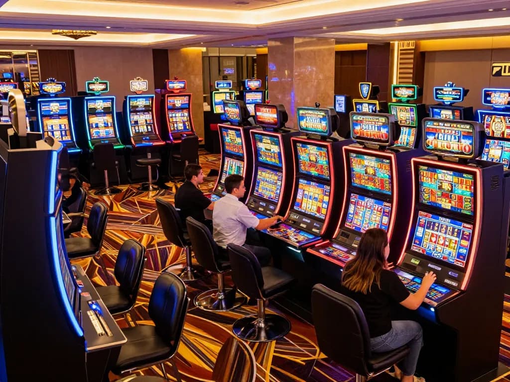 W69 players enjoying dynamic slot machine gameplay at a vibrant casino