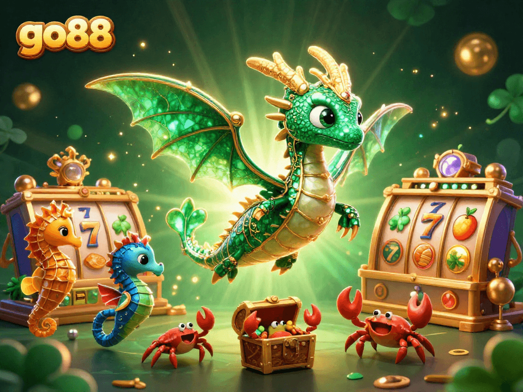 Win big with go88 at this vibrant 3D casino illustration showcasing exciting slot machines!