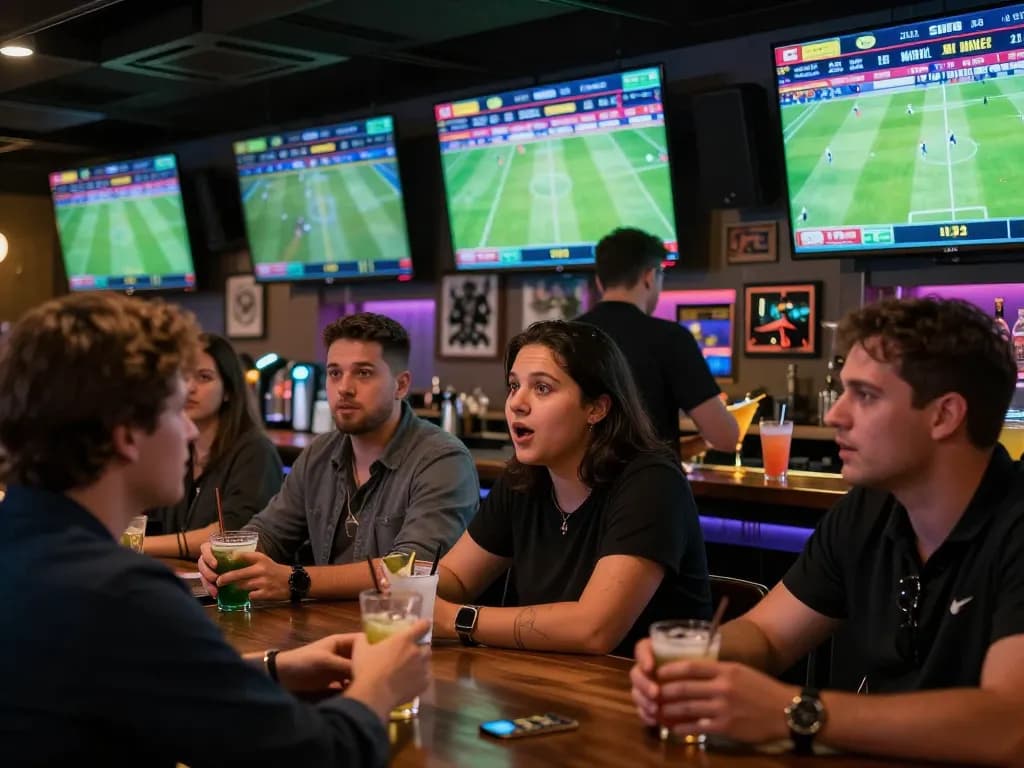 Exciting sports betting scene at XX88 vin with patrons placed bets while watching live games.