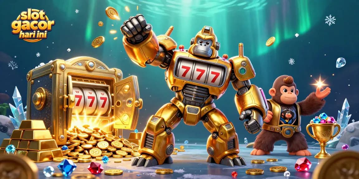 Menangkan slot gacor hari ini dengan gambar ilustrasi 3D menakjubkan yang menggambarkan mesin slot dan karakter menarik