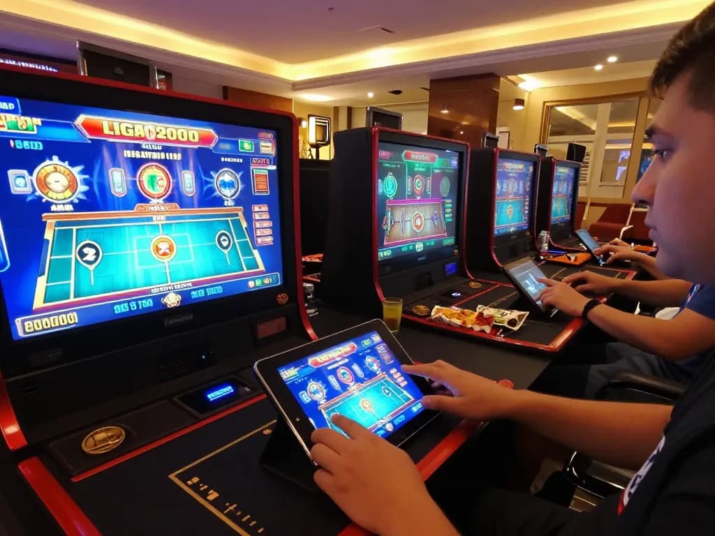 LIGA2000 player engaging with exciting online slots in a cozy gaming environment