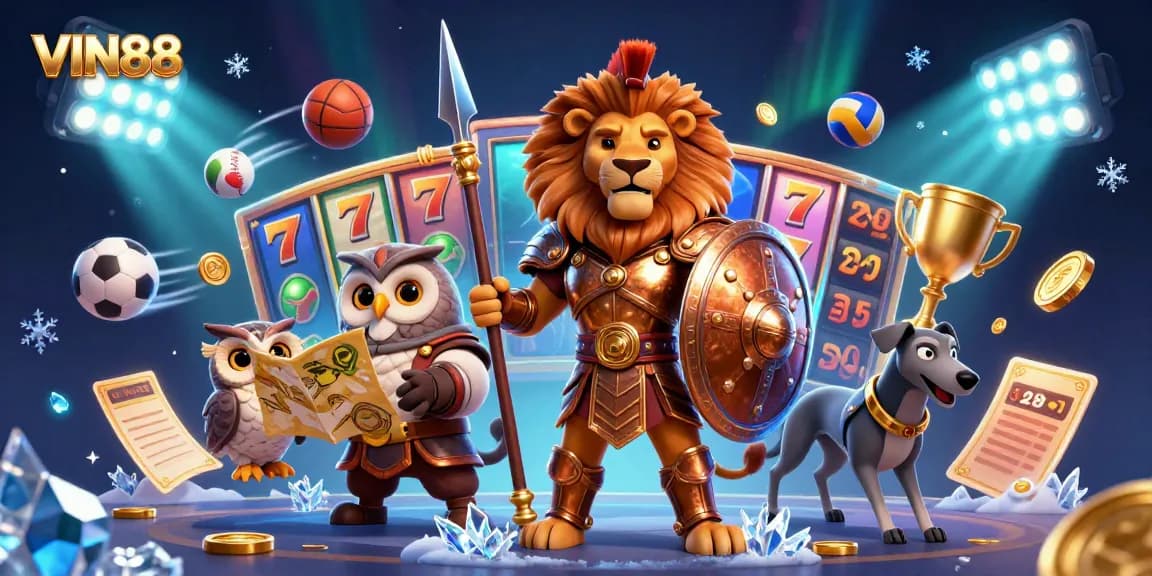 Bet on exciting games at VIN88 with a vibrant 3D illustration showcasing thrilling casino action.