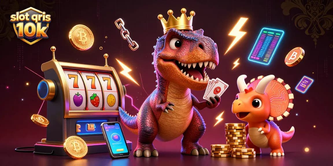 Spin and win big with slot qris 10k as T-Rex shuffles cards and Baby Triceratops stacks chips.