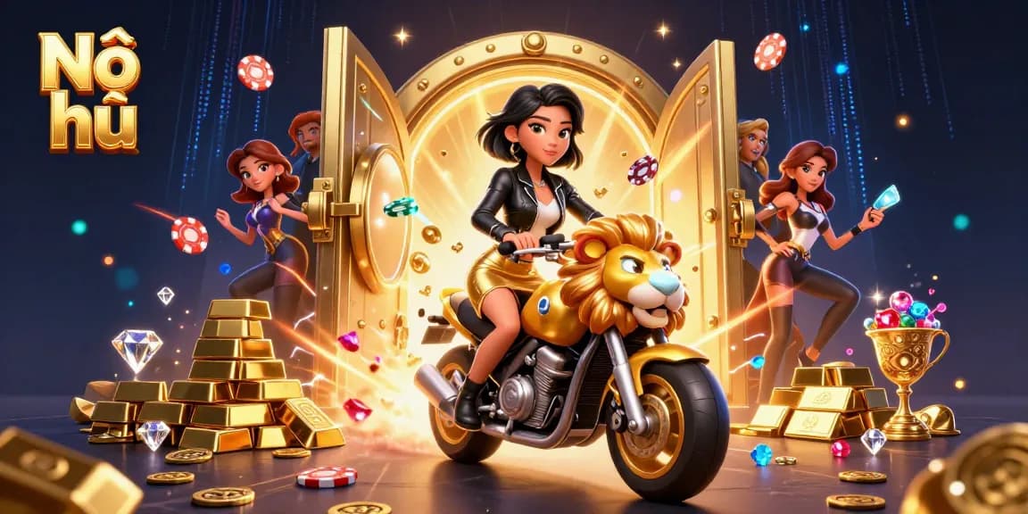 Experience the thrill of Nổ hũ slots with dynamic visuals of jackpot features and vibrant casino elements.
