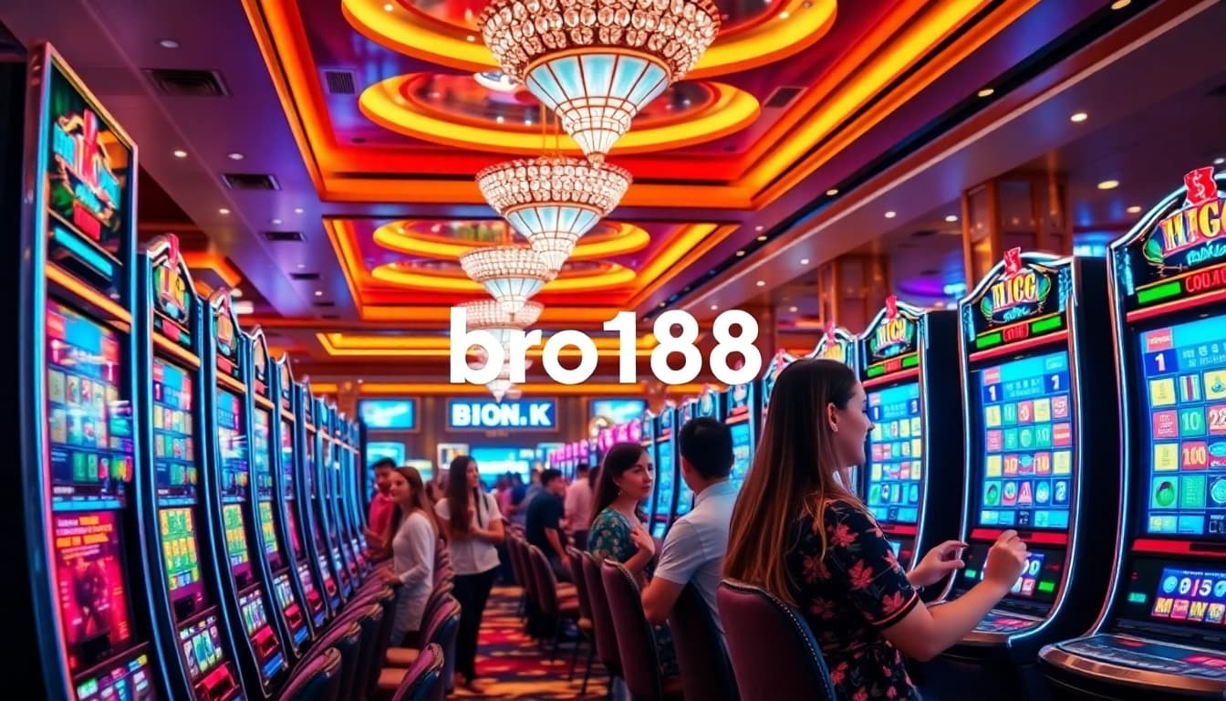 Experience the excitement of winning with bro138 login on vibrant slot machines in a luxurious casino setting.