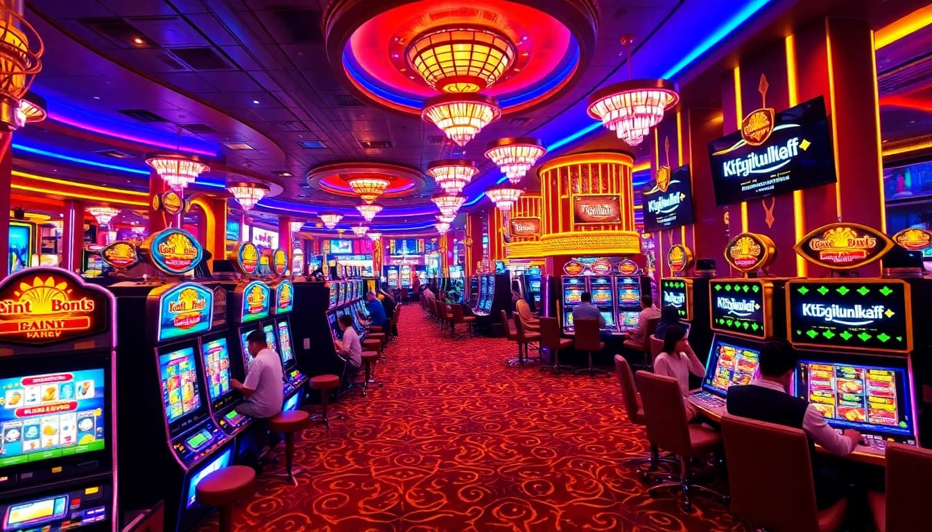 Engaging scene of players enjoying slots at a casino while highlighting kpjitu alternatif gambling opportunities.