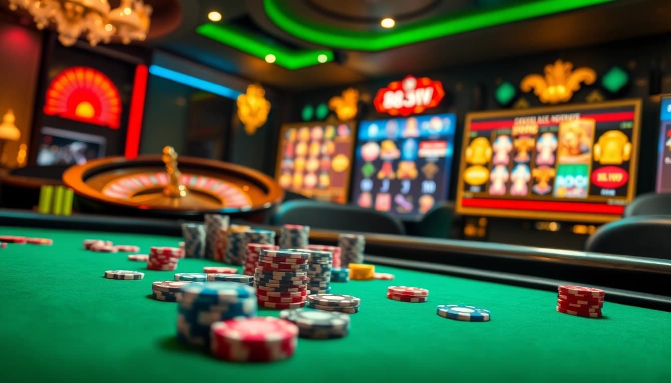 Experience thrilling gaming at 68VIP with lavish poker tables and vibrant slot games.