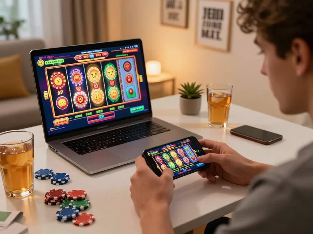 Permainan slot online yang menarik menampilkan visual yang kaya dan kegembiraan pemain dalam suasana yang hidup.