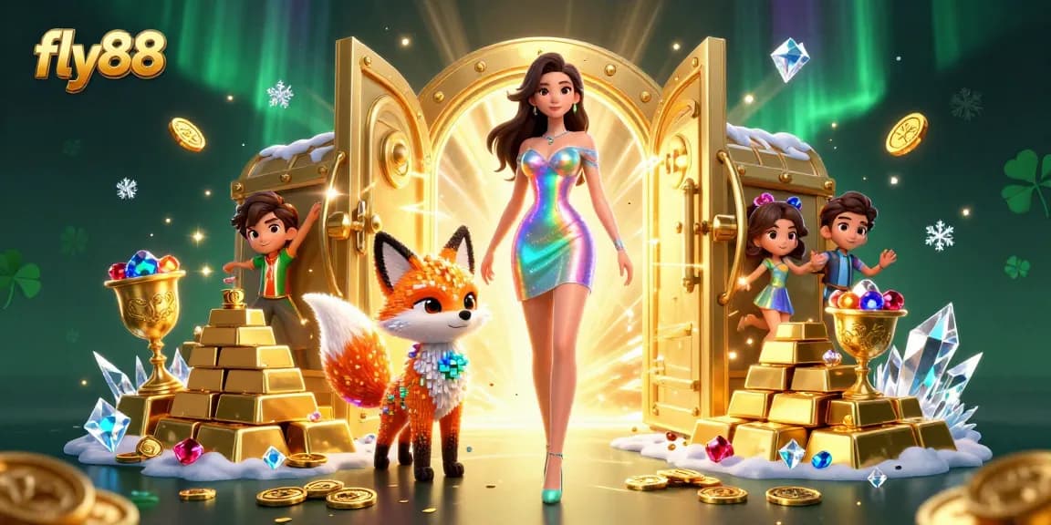 Experience thrilling wins at fly88 with a dazzling casino-inspired 3D illustration featuring vibrant jewels and gold.