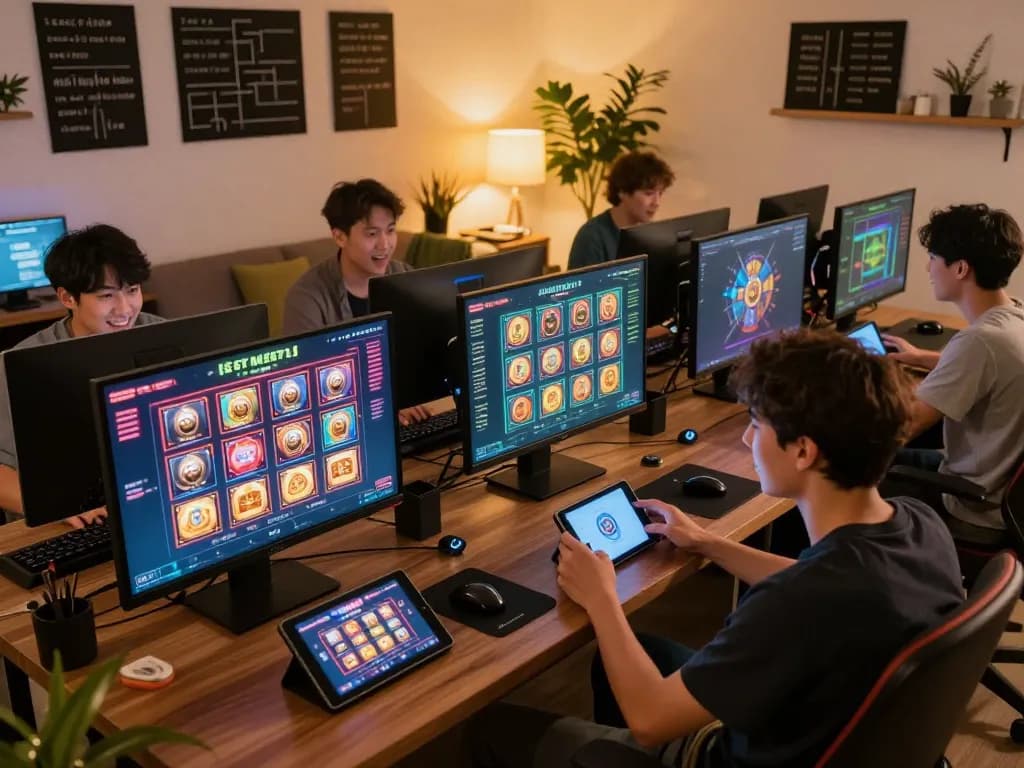 Players enjoying the FAFA828 online gaming experience on tablets and smartphones in a cozy atmosphere.