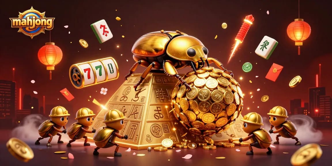 Experience mahjong gaming with festive tiles and golden coins amidst a bustling casino scene.