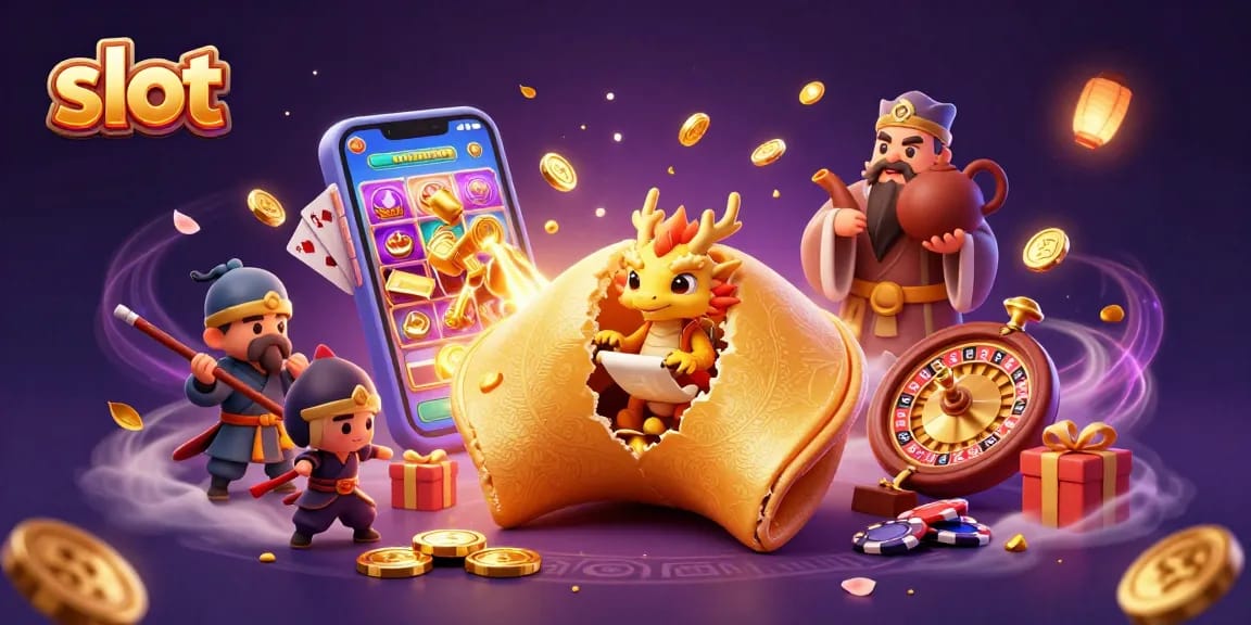 Experience thrilling slot action with a colorful slot game, golden coins, and dynamic characters.