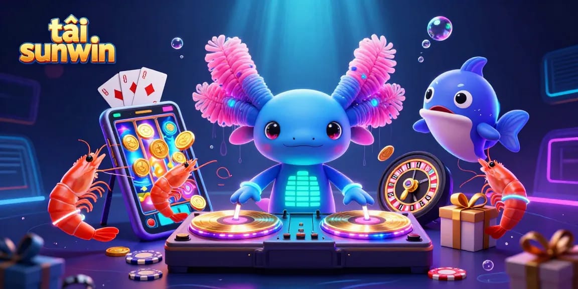Spin and win with tải sunwin featuring vibrant characters and energetic casino elements in a dynamic underwater scene.