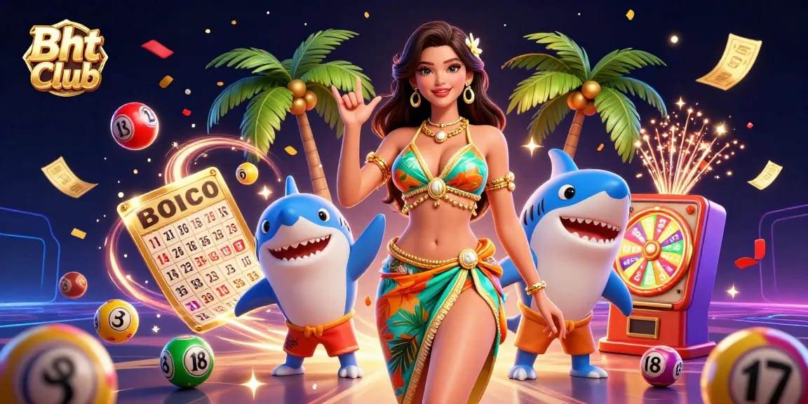 Bht Club captures thrilling lottery excitement with vibrant colors and characters in a lively 3D scene.