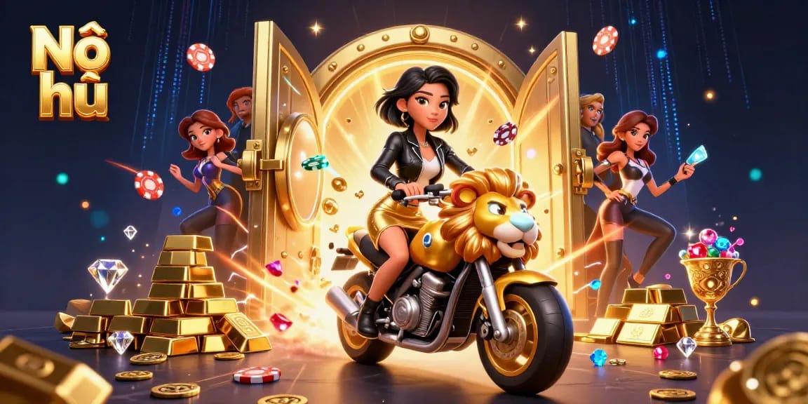 Experience the thrill of Nổ hũ slots with dynamic visuals of jackpot features and vibrant casino elements.